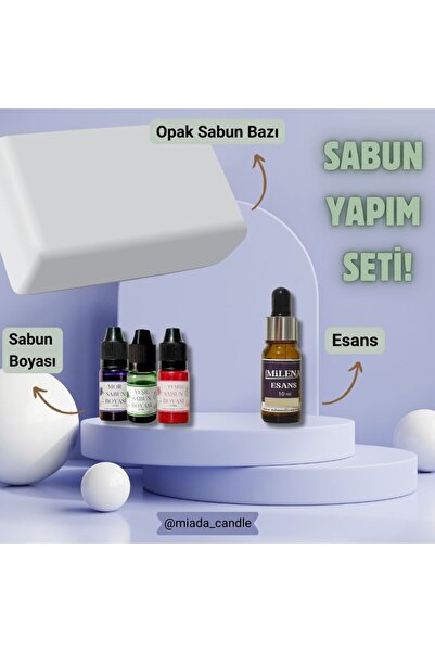 MİADA Sabun Yapım Seti Sabun Yapma kiti 1 kg Opak Sabun bazı + 3 Renk Sabun B...