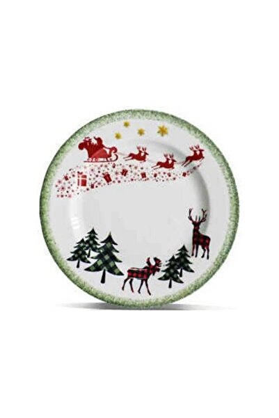 Pinkev 6 Person Porcelain 19cm New Year Patterned Cake Dessert Plate Plate Set