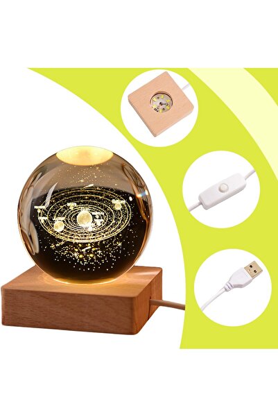 keyfim shop İsme Özel Büyük Boy Işıklı Kare Ahşap Kaideli Gezegenler Temalı C...