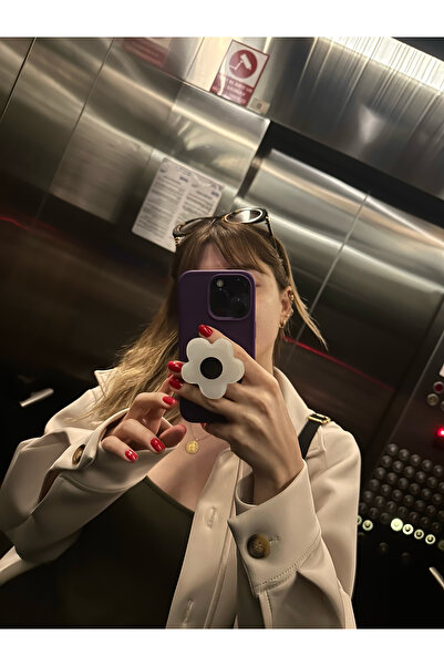 Color Reflect Popsocket Beyaz Çiçek Telefon Tutacağı Şekilli Akrilik Yüzey Parmak Tutucu