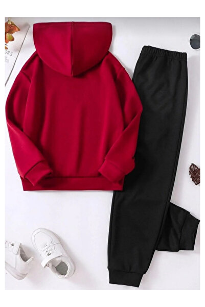 DOCE ELEGANTE Kırmızı kalp baskılı çocuk eşofman takımı