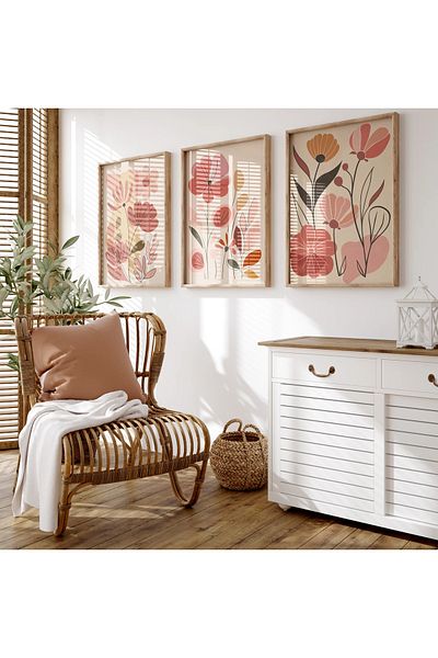 woodhomeworks Дървена рамка за абстрактна картина от 3 части за дома, хола, спалнята, балкона, декорацията Qmrc45