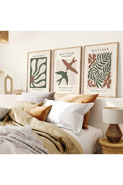 woodhomeworks Ahşap Çerçeveli 3 Lü Soyut Tablo Home Ev Salon Oturma Odası Yat...