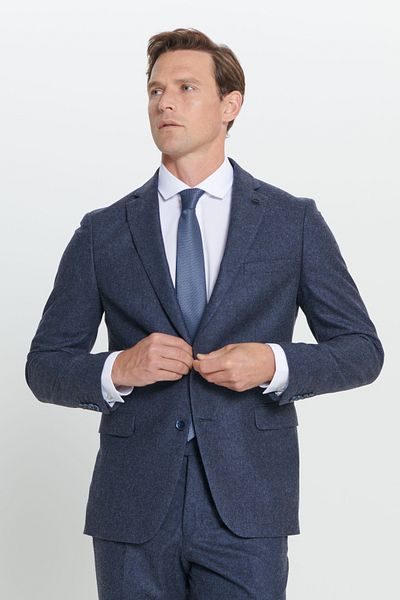 ALTINYILDIZ CLASSICS Men's Navy Blue Slim Fit Slim Fit Mono Collar Patterned Wool Suit