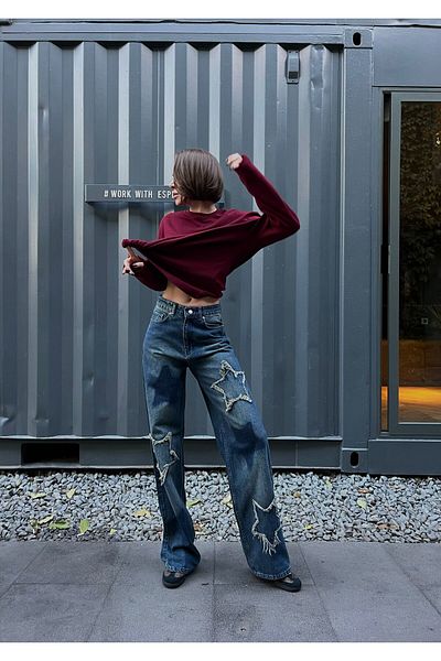 DENİKK Y2k ρετρό Unisex τζιν παντελόνι/stars Jean παντελόνι