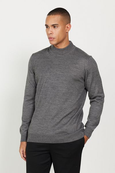 ALTINYILDIZ CLASSICS Men's Gray Melange Wool Standard Fit Regular Cut Half Turtleneck Knitwear Sweater