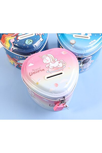 Livava Unicorn Metal Kilitli Kumbara, Pembe, 12x9-