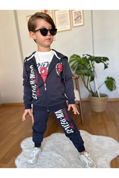 SPIDERMAN طقم بدلة رياضية للأولاد سبايدر مان مكونة من 3 قطع بغطاء للرأس - 2 خيط للأعمار من 3 إلى 10 سنوات