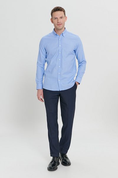ALTINYILDIZ CLASSICS Cămașă Dobby pentru bărbați, albastră, slim fit, cu guler ascuns cu nasturi