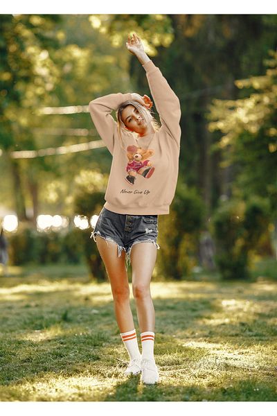 SUNFREE Унисекс суичър с щампа на плюшено мече