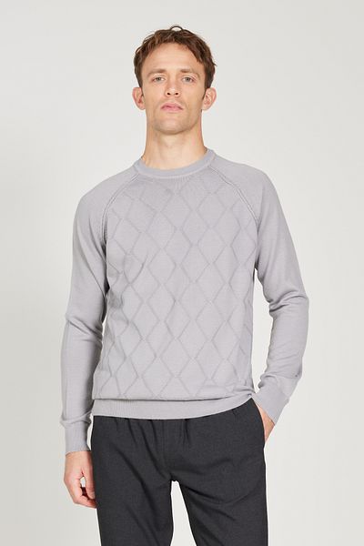ALTINYILDIZ CLASSICS Grauer Herren-Jacquard-Strickpullover aus Melange-Wolle mit normaler Passform und Rundhalsausschnitt