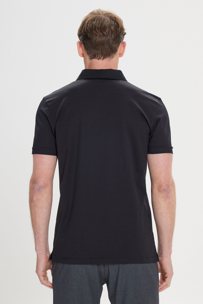 ALTINYILDIZ CLASSICS Tricou negru slim fit pentru bărbați, 100% bumbac, cu gât polo