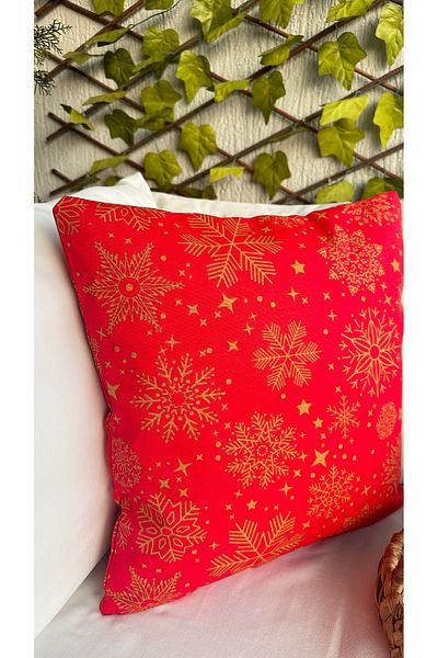 Decamor home New Year Themed for New Year - Non-Slip Red Snowflake Patterned Throw Pillow Cover