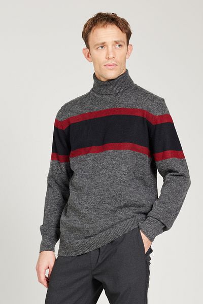 ALTINYILDIZ CLASSICS Men's Anthracite-Navy Wool Standard Fit Regular Fit Full Turtleneck Jacquard Knitwear Sweater