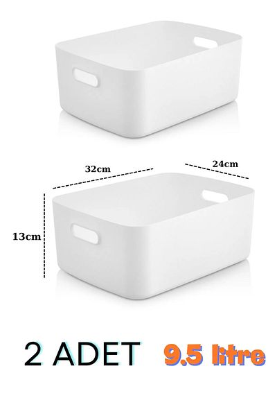 Mutfak Köşesi 2-Piece Tidybox Large Size 9.5 Lt Basic Bathroom Organizer Basket, Decorative Refrigerator Organizer