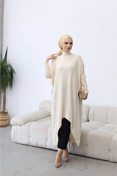 Buklemoda Ecru High-Rise Knitwear Tunic