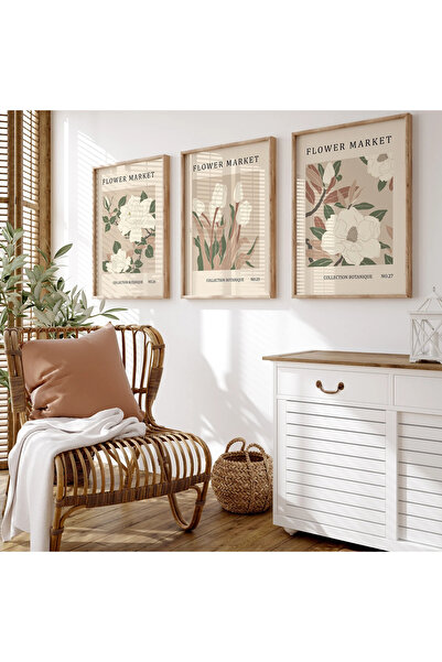 woodhomeworks Ahşap Çerçeveli 3 Lü Soyut Tablo Home Ev Salon Oturma Odası Yat...