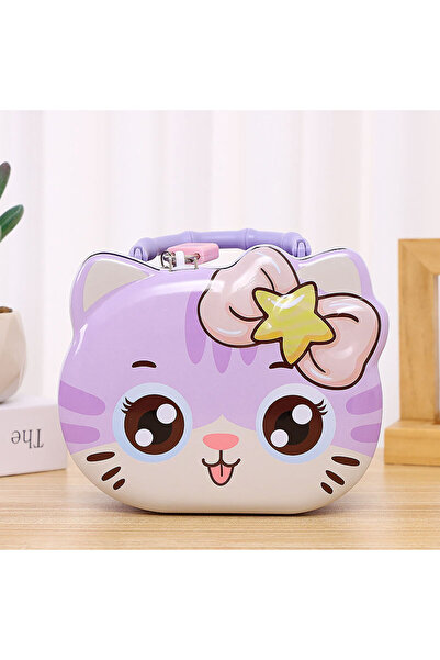 Livava Χαριτωμένος κουμπαράς γάτας με μεταλλική κλειδαριά και τσάντα, μωβ, 15...