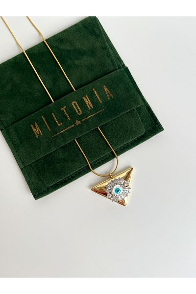 Miltonia Evil Eye Triangle Zircon Stone Steel Necklace