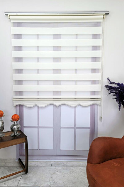 Özel Jaluzi Krem Etek Dilimli Mikro Pliseli Stor Zebra Perde