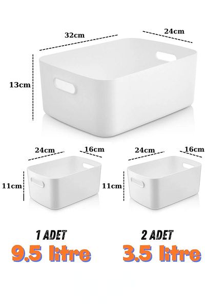 Mutfak Köşesi 3-Piece Freshbox In-Cabinet Organizer Basket, Storage Box, Organizer 1 Piece 9.5 Lt + 2 Pieces 3.5 Lt