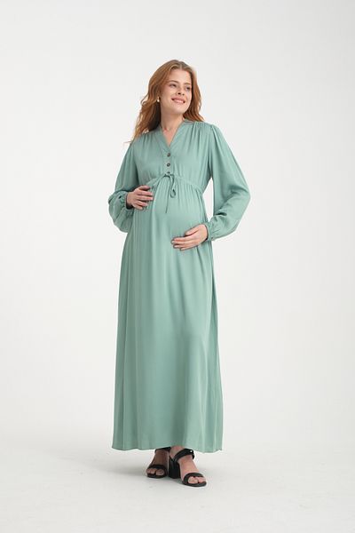 KATLİN MATERNİTY WEAR فستان من قماش الفيسكوز بتفاصيل دانتيل للحوامل، أزرار مفتوحة من الأمام (للرضاعة)
