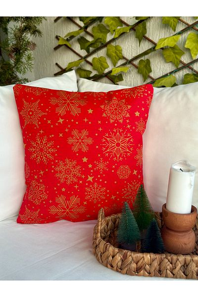 Decamor home New Year Themed for New Year - Non-Slip Red Snowflake Patterned Throw Pillow Cover