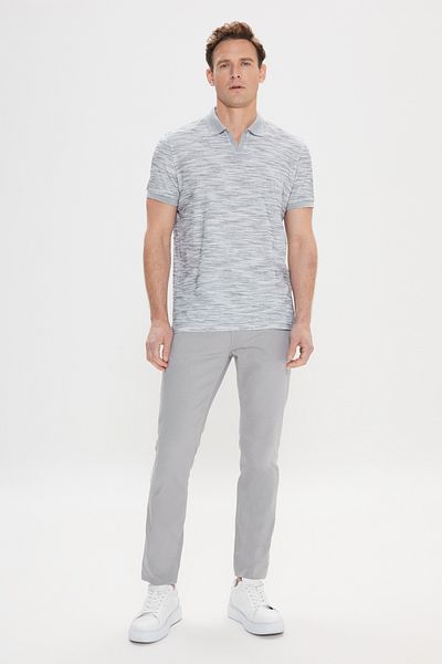 ALTINYILDIZ CLASSICS Tricou pentru bărbați, gri Melange-Negru, slim fit, 100% bumbac, jacquard, cu gât polo