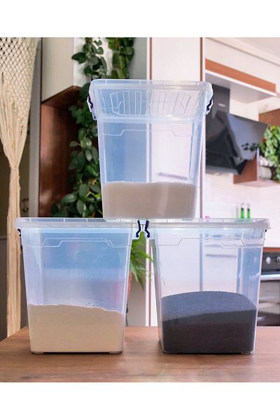 biedda 15 Liter Plastic Locked Lid Vertical Deep Storage Organization and Storage Container 3 Pieces