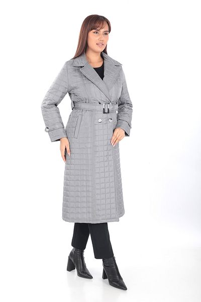 Dabenti women style Women's Gray Plus Size Belted Quilted Coat