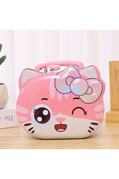 Livava Sevimli Kedi Metal Kilitli Ve Çantali Kumbara, Pembe, 15x11-