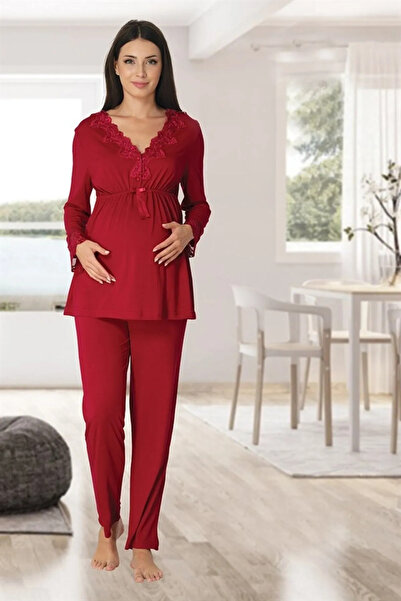 Puerpera Effort Kadın Lohusa Hamile Dantelli Pijama Takımı 8092
