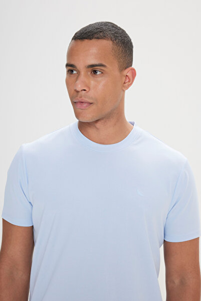 ALTINYILDIZ CLASSICS Tricou din bumbac, albastru deschis, slim fit, cu decolteu