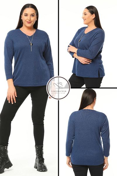 tarzımsüper New Season Soft Texture Comfort Model Mother Solid Color V-neck Knitwear Sweater with Large Size Necklace Gift