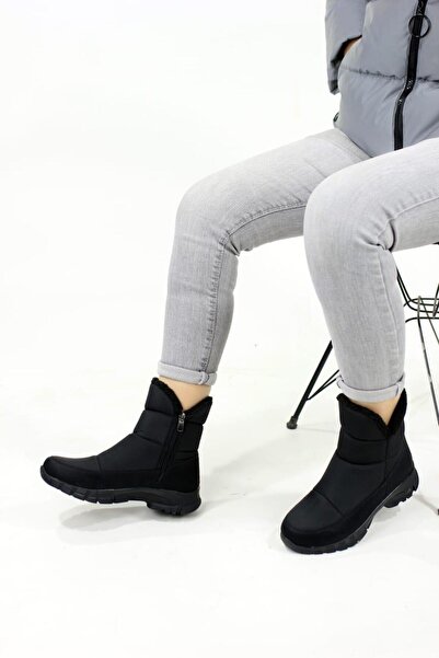 Zerenyus Kürklü Su Soğuk Geçirmez Siyah Kadın Kar Botu