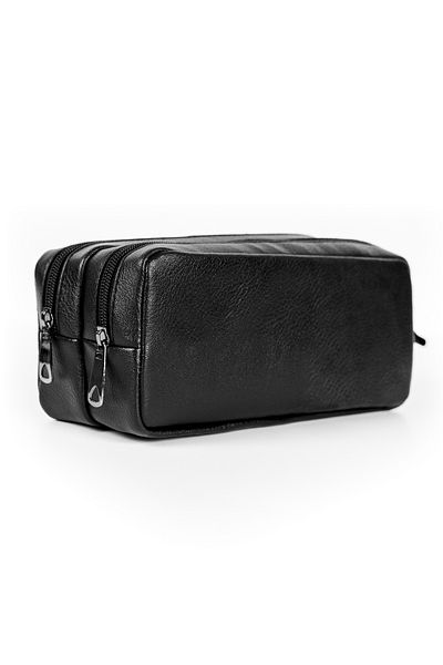 Gözde Proje Faux Leather Double Compartment Black Pencil Case