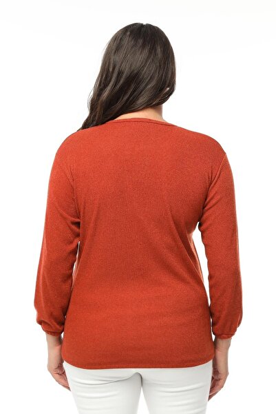 tarzımsüper Large Size Collar Detailed Knitwear Blouse Soft Textured Sleeves with Elastic Comfort Model Stylish Knitwear Sweater