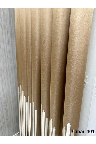 NİVEMESHOME Nivemeshome Bellow Gold 401 1/3 Frequent Pleated Background Curtain Apm