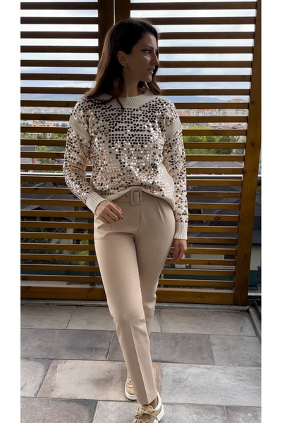 İzel Benli Butik Kemerli Kumaş Pantolon