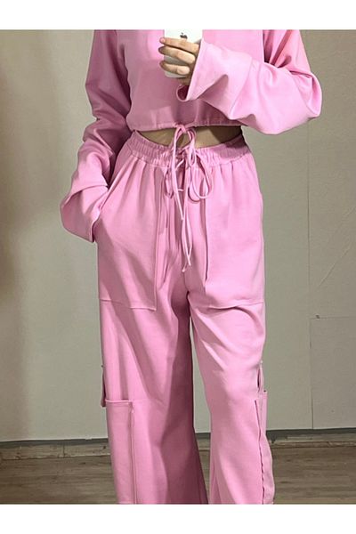 Valeur Street Sweatshirt and Jogger Cropped Lace Detailed Tracksuit Set