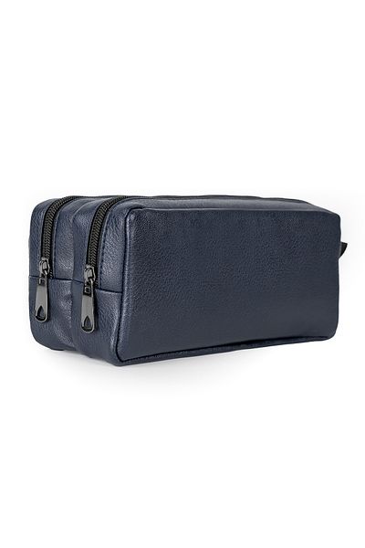 Gözde Proje Faux Leather Double Eyed Navy Blue Pencil Case