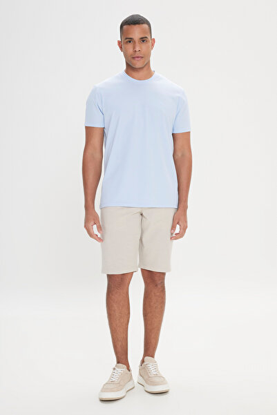 ALTINYILDIZ CLASSICS Ανδρικό γαλάζιο βαμβακερό μπλουζάκι με λεπτή εφαρμογή με λαιμόκοψη