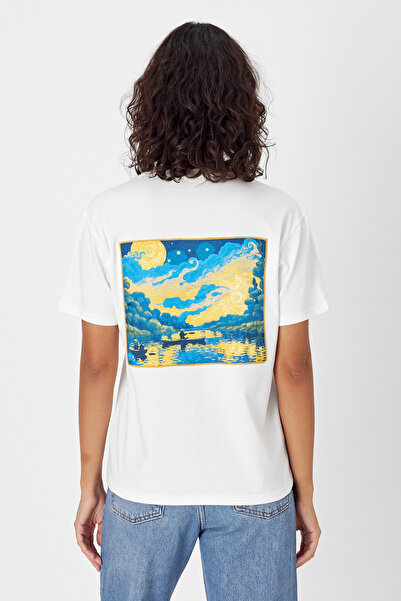Butikgiz Μπλουζάκι με στάμπα τεχνητής νοημοσύνης - 100% βαμβάκι, κανονική εφαρμογή, απλικέ στην πλάτη (vangogh)