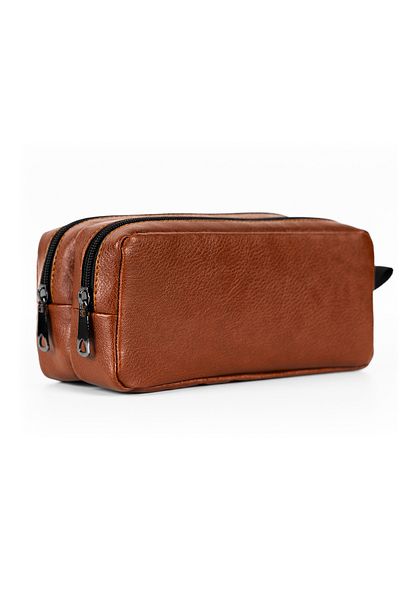 Gözde Proje Faux Leather Double Eyed Tan Pencil Case
