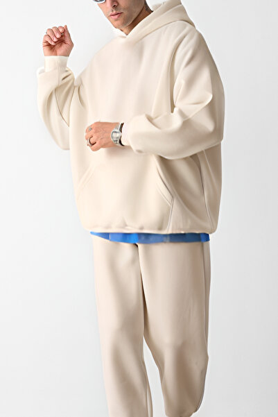 ruNadeS Ανδρικό σετ αθλητικής φόρμας με ράστερ με χαλαρή εφαρμογή με ελαστικά πόδια και τσέπη καγκουρό - Casual