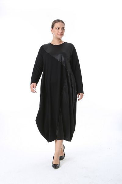 özle fashion Rochie de designer cu garnitură din piele de mărime mare pentru femei
