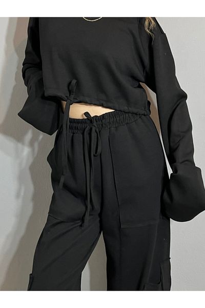 Valeur Street Sweatshirt and Jogger Cropped Lace Detailed Tracksuit Set