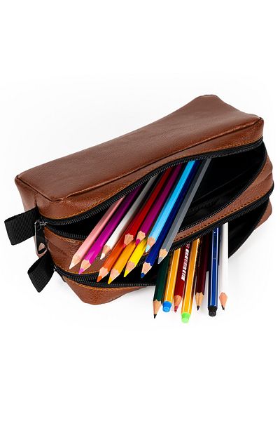 Gözde Proje Faux Leather Double Eyed Tan Pencil Case
