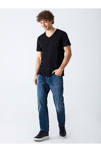 Ltb Black T-shirt with V-Neck Pocket