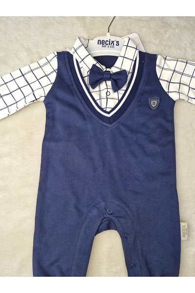 Necix's Neci̇x's Plaid Shirt Detailed Bow Tie Men's Baby Jumpsuit